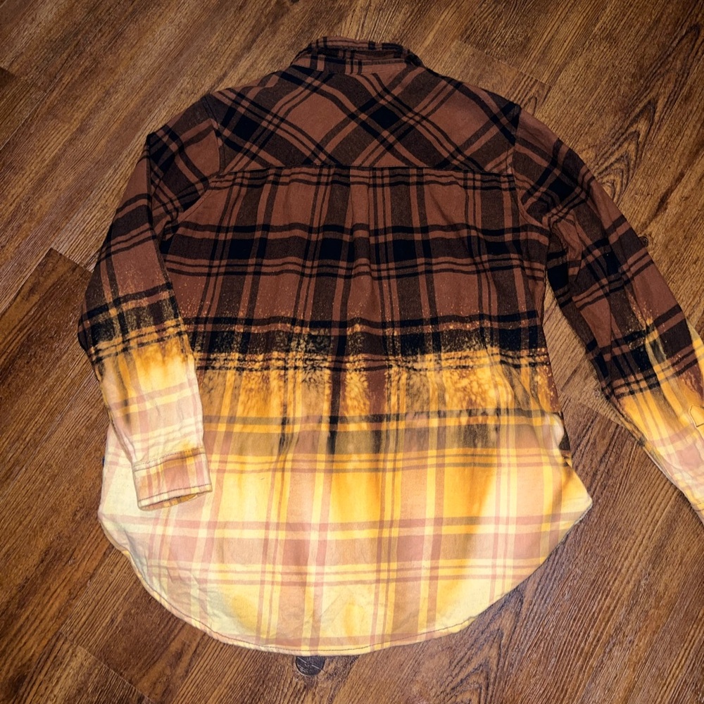 GAP Brown & Black Stripe Cream Ombre Button Up Flannel Long Sleeve Shirt Size L - Picture 3 of 13
